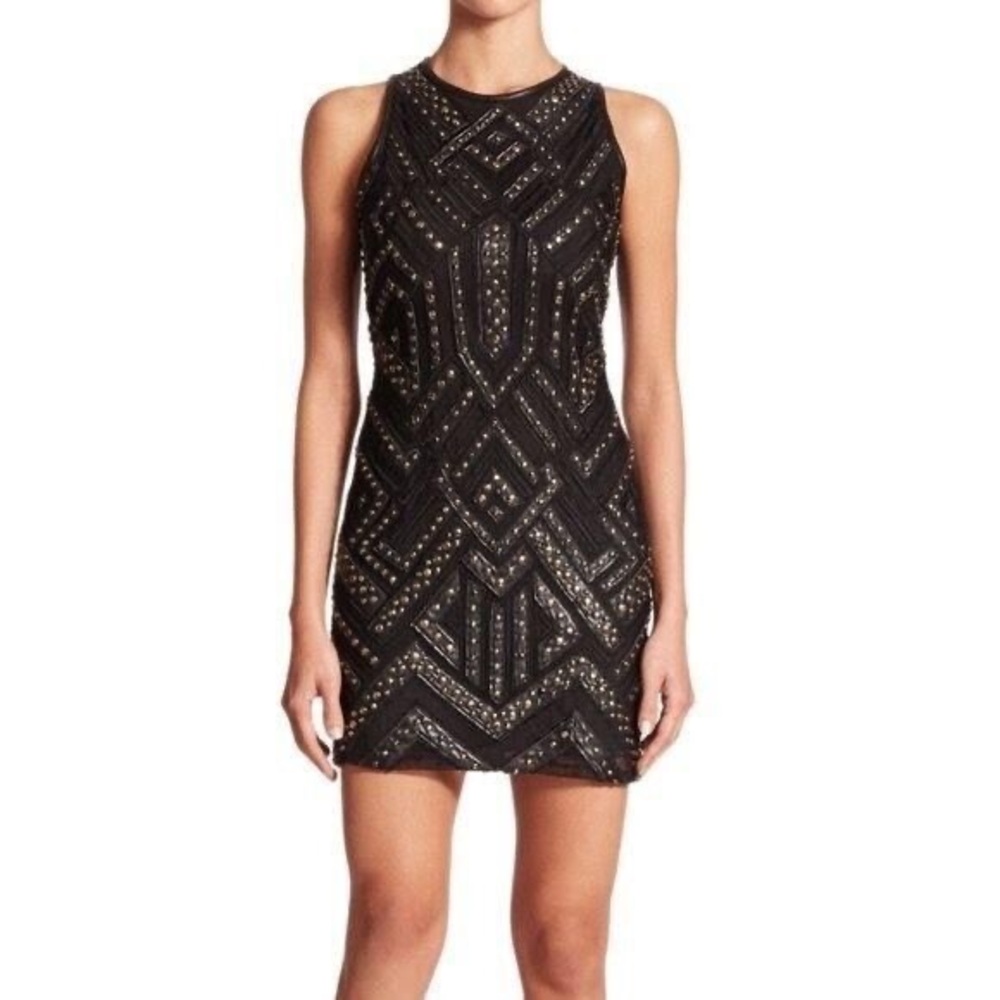 Parker Studded Faux Leather Black Cutout Sleeveless Mini Dress, Med, EUC
